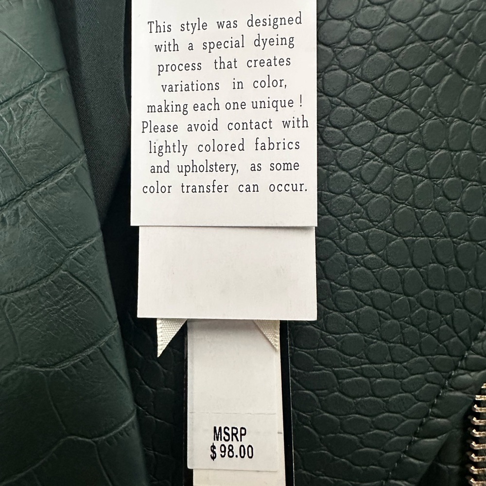 Catherine Malandrino Dark Green Croc-Embossed Moto Jacket - Picture 5 of 10